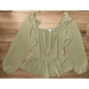 Nine West Top Women's Green Cinched Waist Blouse  Long Sleeve Sz.‎ S NWOT
